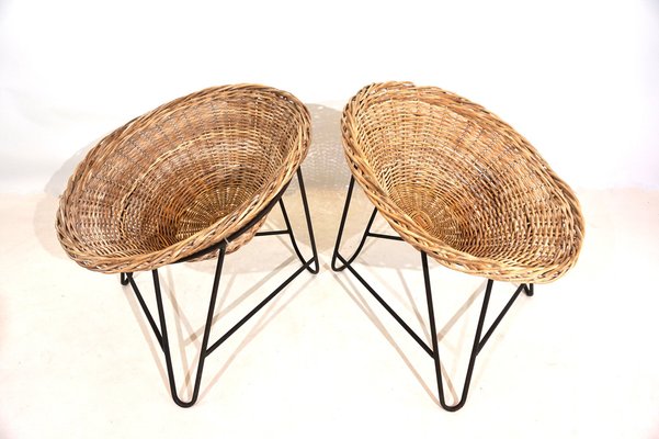 Vintage Basket Chairs in Rattan, 1960s, Set of 2-HUW-1794654