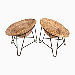 Vintage Basket Chairs in Rattan, 1960s, Set of 2-HUW-1794654