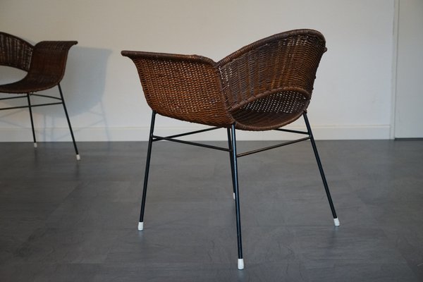 Vintage Basket Chairs in Rattan and Metal, 1950s, Set of 2-CIP-2035752