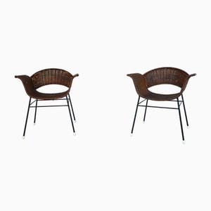 Vintage Basket Chairs in Rattan and Metal, 1950s, Set of 2-CIP-2035752