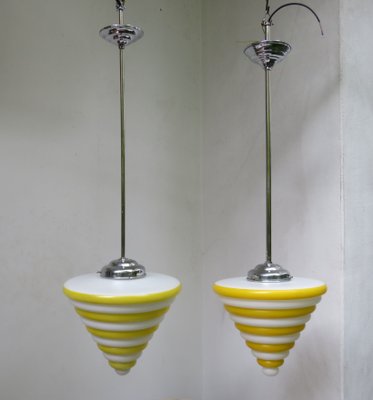 Vintage Bauhaus Flashed Glass and Chrome Ceiling Lamps, Set of 2-EY-716911