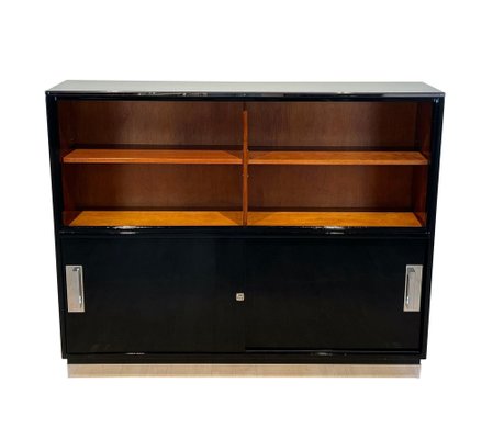 Vintage Bauhaus Office Cabinet in Black Lacquer and Mahogany, 1930-NNB-1772829