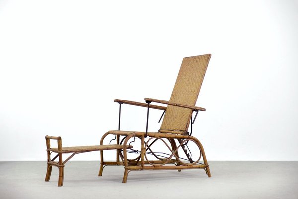 Vintage Bauhaus Rattan Chair with Ottoman by Erich Dieckmann, 1930s, Set of 2-ZAA-746022