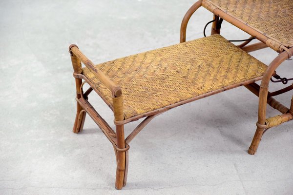 Vintage Bauhaus Rattan Chair with Ottoman by Erich Dieckmann, 1930s, Set of 2-ZAA-746022