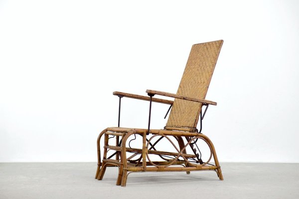 Vintage Bauhaus Rattan Chair with Ottoman by Erich Dieckmann, 1930s, Set of 2-ZAA-746022