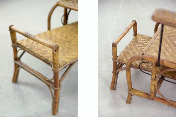 Vintage Bauhaus Rattan Chair with Ottoman by Erich Dieckmann, 1930s, Set of 2-ZAA-746022