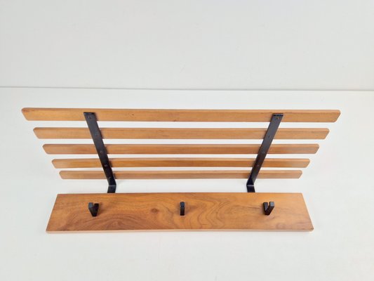 Vintage Bauhaus Teak Wood Wall Coat Rack & Hat Shelf, 1960s-AXJ-2038028