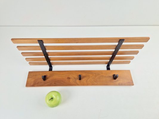 Vintage Bauhaus Teak Wood Wall Coat Rack & Hat Shelf, 1960s-AXJ-2038028