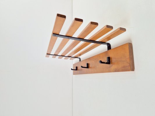 Vintage Bauhaus Teak Wood Wall Coat Rack & Hat Shelf, 1960s-AXJ-2038028