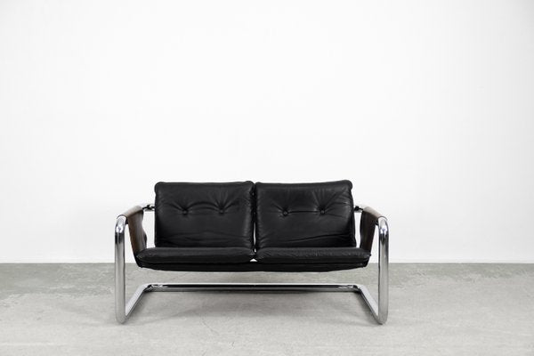 Vintage Bauhaus Tubular Metal & Leather Sofa, 1950s-ZAA-906328