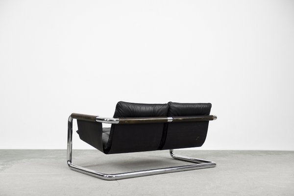 Vintage Bauhaus Tubular Metal & Leather Sofa, 1950s-ZAA-906328