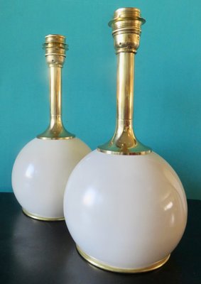 Vintage Bedside Lamps in Brass and Ecru Lacquered Metal, 1965, Set of 2-AC-2038083