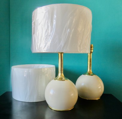 Vintage Bedside Lamps in Brass and Ecru Lacquered Metal, 1965, Set of 2-AC-2038083