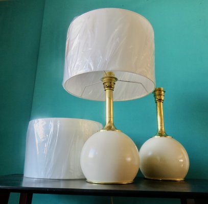 Vintage Bedside Lamps in Brass and Ecru Lacquered Metal, 1965, Set of 2-AC-2038083