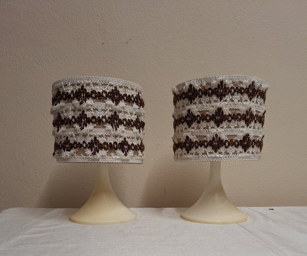 Vintage Bedside Lamps with Cream White Plastic Bases Lamplove, 1970s, Set of 2