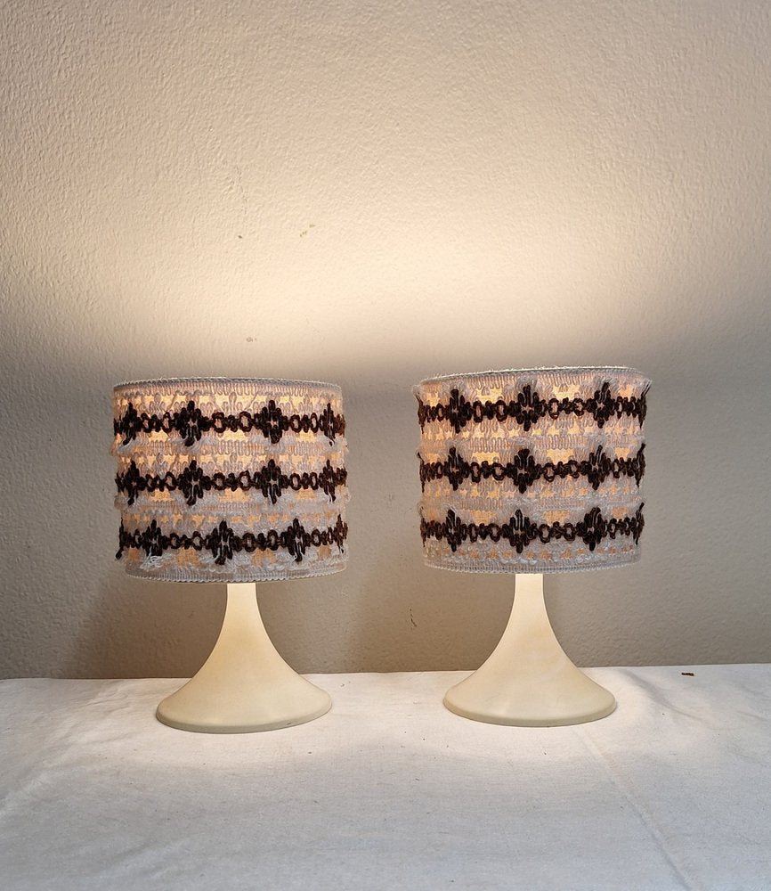 Vintage Bedside Lamps with Cream White Plastic Bases Lamplove, 1970s, Set of 2