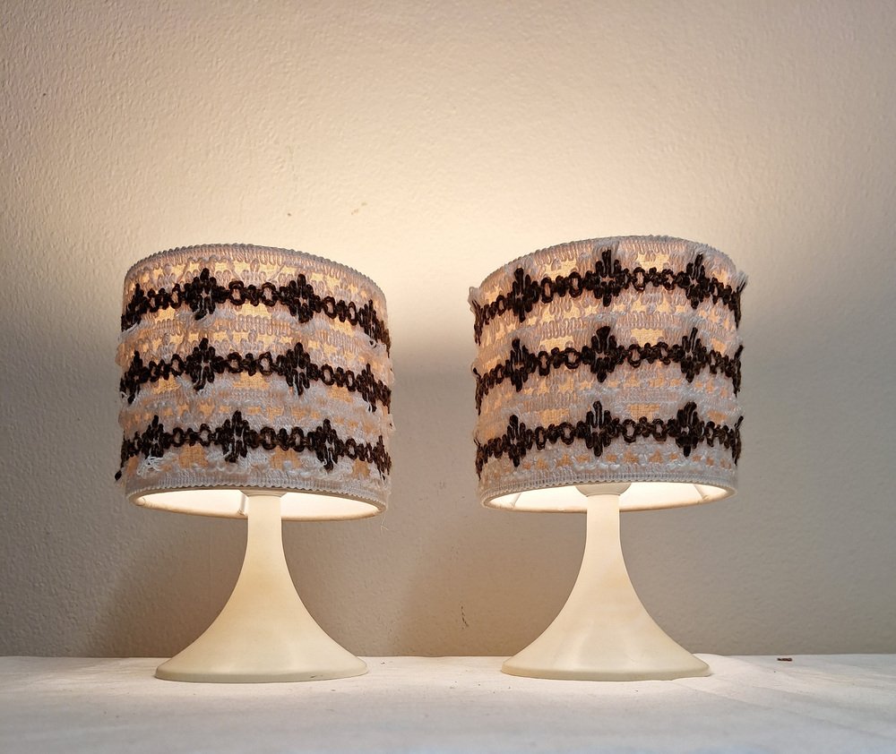 Vintage Bedside Lamps with Cream White Plastic Bases Lamplove, 1970s, Set of 2