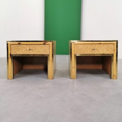 Vintage Bedside Tables in Brass Bamboo and Rattan in Southern Nurseries, 1970s, Set of 2-PRS-1700383