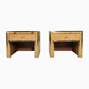 Vintage Bedside Tables in Brass Bamboo and Rattan in Southern Nurseries, 1970s, Set of 2-PRS-1700383