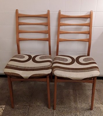 Vintage Beech and Beige Wool Dining Chairs, 1970s, Set of 2-HOI-632705