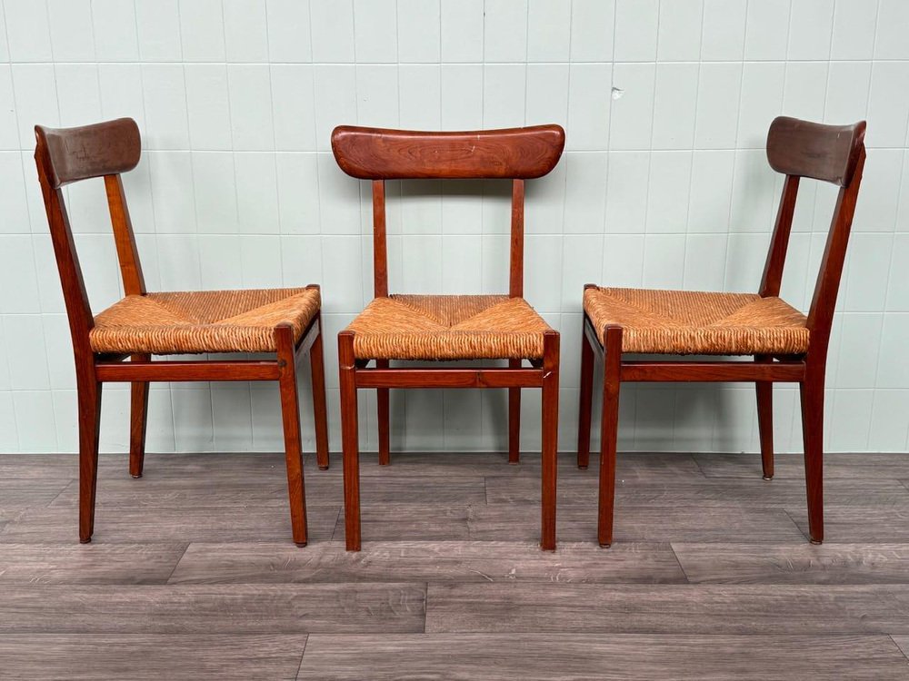 Vintage Beech Chairs with Caned Seat, 1950s, Set of 3