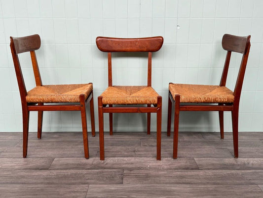 Vintage Beech Chairs with Caned Seat, 1950s, Set of 3