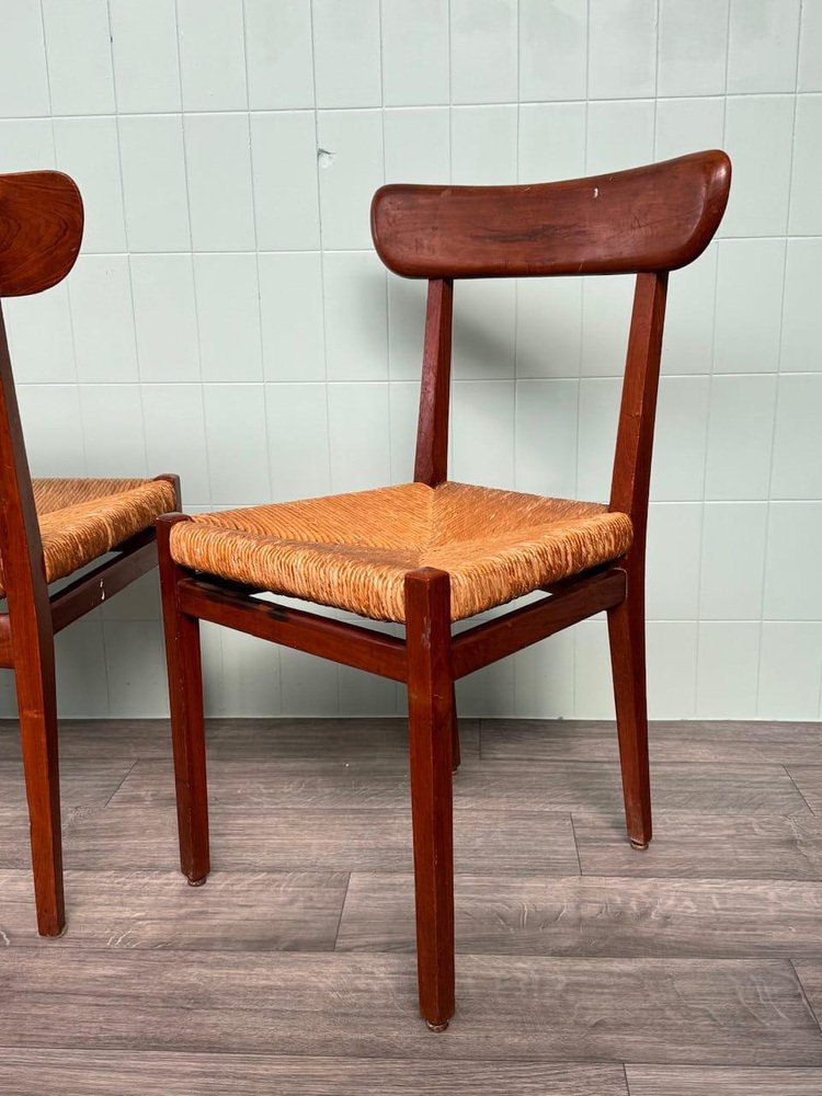 Vintage Beech Chairs with Caned Seat, 1950s, Set of 3