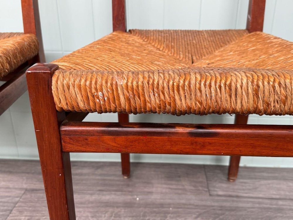 Vintage Beech Chairs with Caned Seat, 1950s, Set of 3