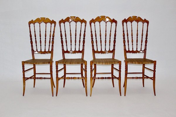 Vintage Beech Chiavari Dining Chairs, 1950s, Set of 4-NB-801566