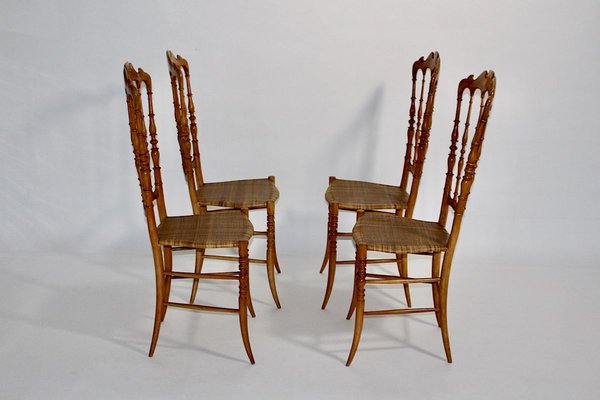 Vintage Beech Chiavari Dining Chairs, 1950s, Set of 4-NB-801566