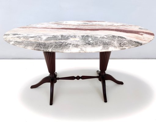 Vintage Beech Coffee Table with Oval Red Onyx Top attributed to Paolo Buffa, 1950s-JPQ-1823880