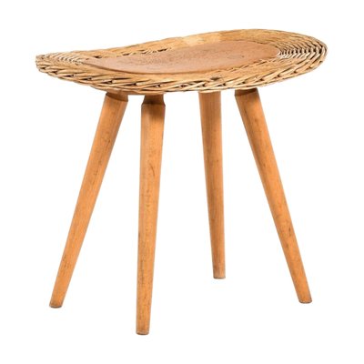 Vintage Beech & Rattan Stool-SC-1292216