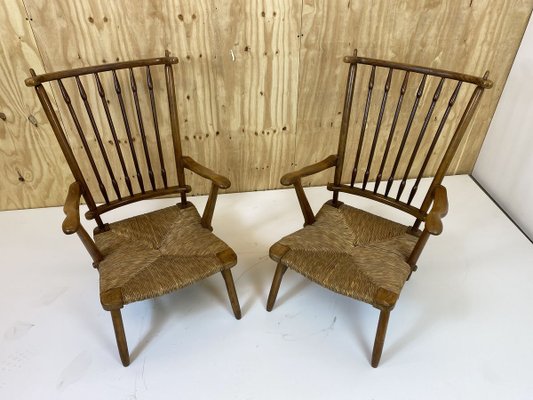 Vintage Beech Spindle High Back Lounge Chairs Set from De Ster Gelderland, 1950s, Set of 2-DE-914477