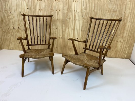 Vintage Beech Spindle High Back Lounge Chairs Set from De Ster Gelderland, 1950s, Set of 2-DE-914477