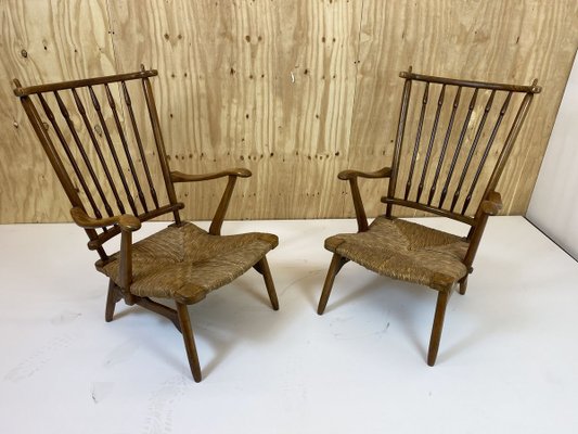 Vintage Beech Spindle High Back Lounge Chairs Set from De Ster Gelderland, 1950s, Set of 2-DE-914477