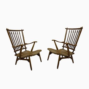 Vintage Beech Spindle High Back Lounge Chairs Set from De Ster Gelderland, 1950s, Set of 2-DE-914477