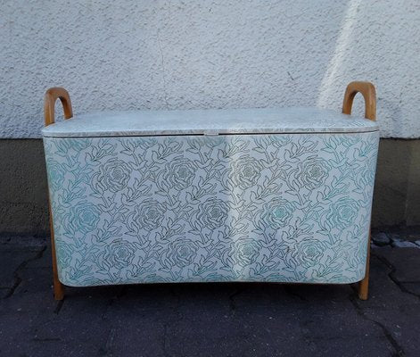 Vintage Beech & Vinyl Linen Chest, 1960s-HOI-903400