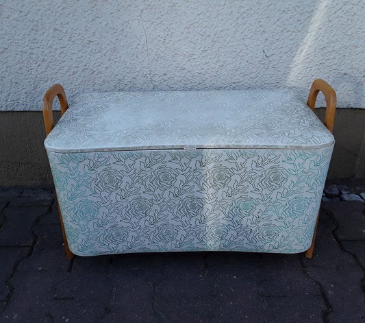 Vintage Beech & Vinyl Linen Chest, 1960s