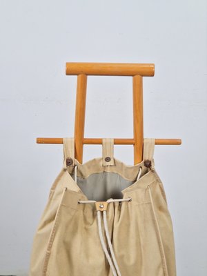 Vintage Beech Wood & Canvas Bag Shopping Trolley Cart, 1960s-AXJ-2022479