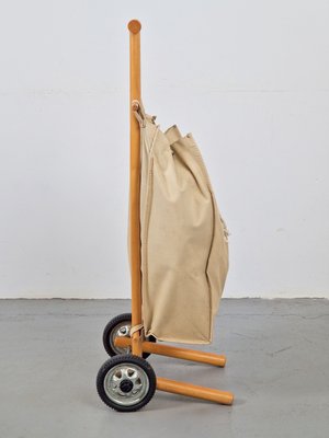 Vintage Beech Wood & Canvas Bag Shopping Trolley Cart, 1960s-AXJ-2022479