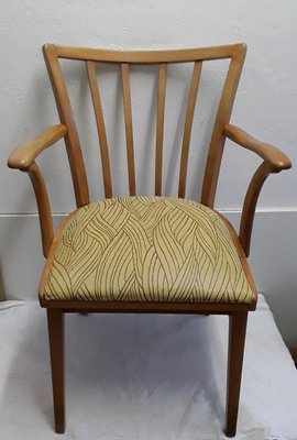 Vintage Beech & Yellow Vinyl Armchair with Spring Cage Seat, 1960s-HOI-866806