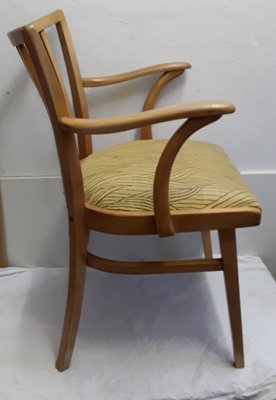 Vintage Beech & Yellow Vinyl Armchair with Spring Cage Seat, 1960s-HOI-866806