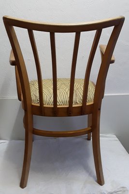 Vintage Beech & Yellow Vinyl Armchair with Spring Cage Seat, 1960s-HOI-866806