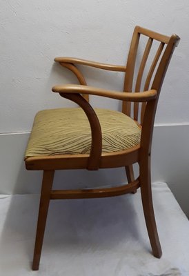 Vintage Beech & Yellow Vinyl Armchair with Spring Cage Seat, 1960s-HOI-866806