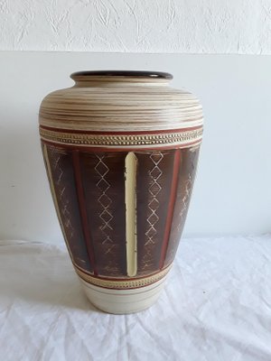 Vintage Beige, Brown, and Yellow Carved Ceramic Nr. 154 30 Vase from Scheurich, 1970s-HOI-636069