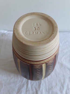 Vintage Beige, Brown, and Yellow Carved Ceramic Nr. 154 30 Vase from Scheurich, 1970s-HOI-636069