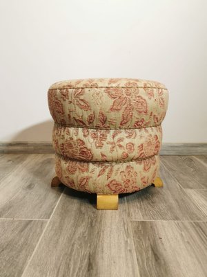 Vintage Beige Fabric Pouf-QJA-1762479