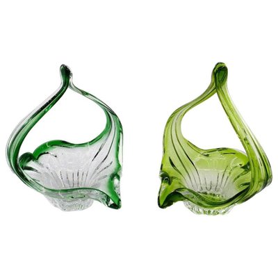 Vintage Belgian Blown Glass Baskets, 1970s, Set of 2-ZCI-752599