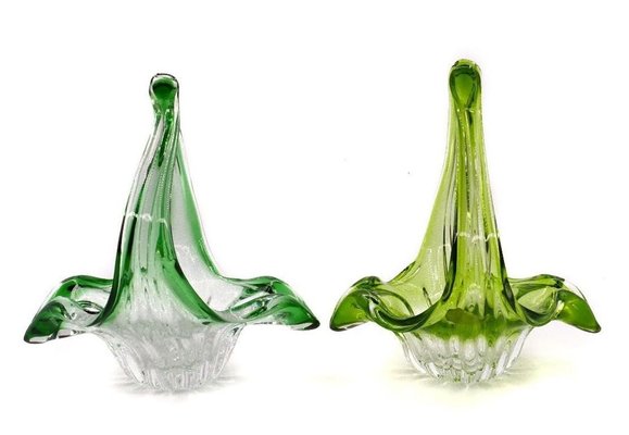 Vintage Belgian Blown Glass Baskets, 1970s, Set of 2-ZCI-752599