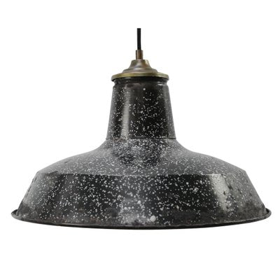 Vintage Belgian Industrial Black Speckled Enamel Pendant Light-BLS-1122200